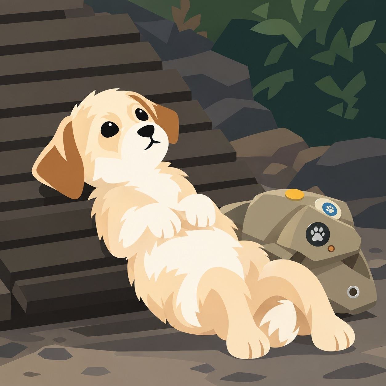 Cali relaxing on stone steps